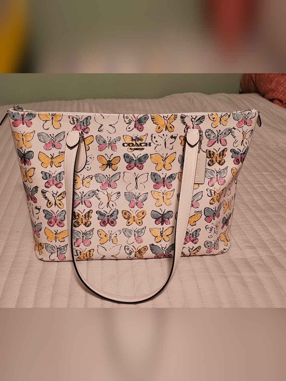 Coach Butterfly Print Tote Bag in Cream/Multi colorered. - Picture 3 of 7